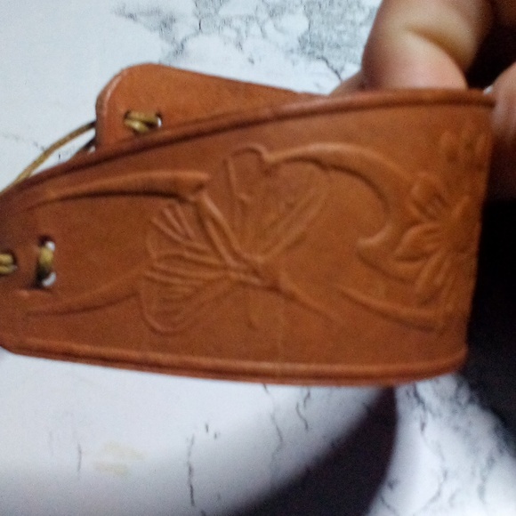 Artisan Hand Crafted Tooled Leather Cuff Bracelet - Picture 6 of 11